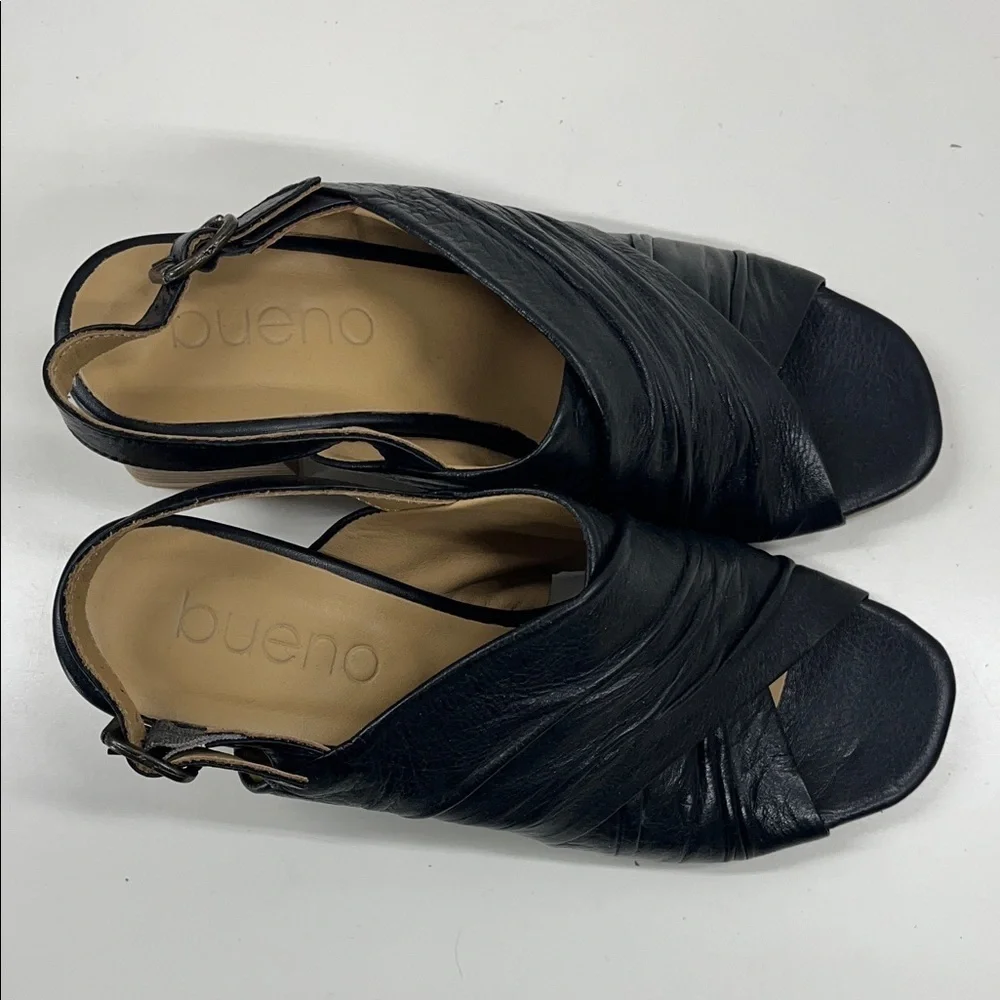 New Bueno Eden Black Leather Block Heel Slingback Sandals Women’s US 6.5-7
